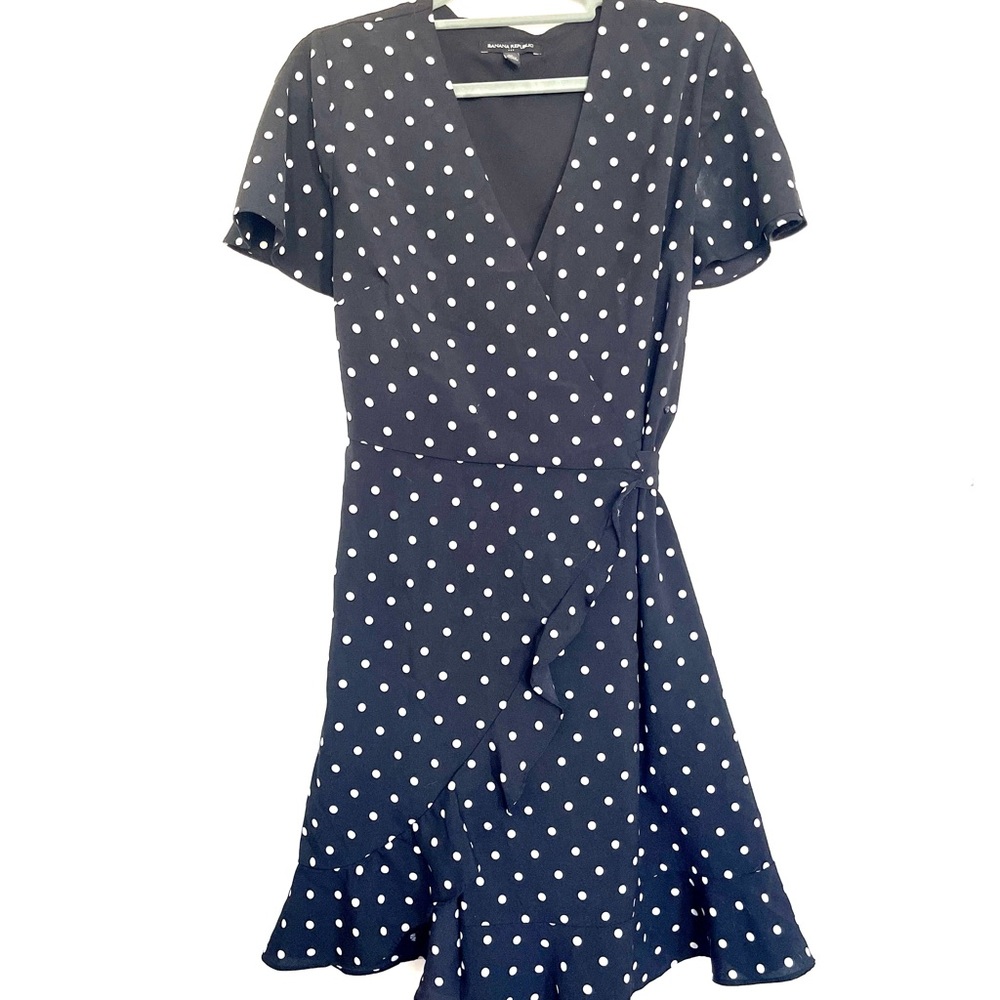 Black polka dot print wrap dress